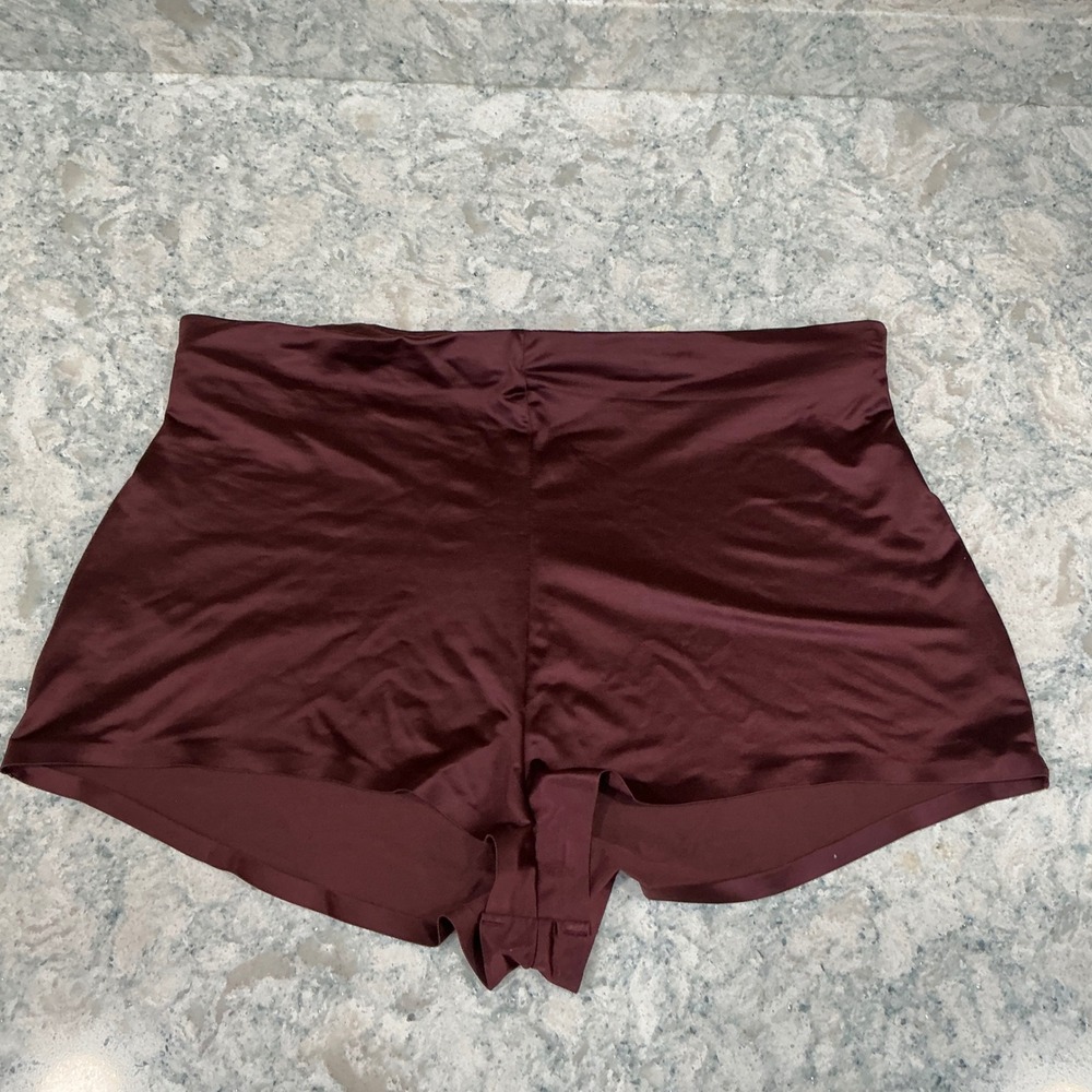 Free People Intimately Boy Shorts Shiraz Wine L Burgundy Satin High Rise Stretch